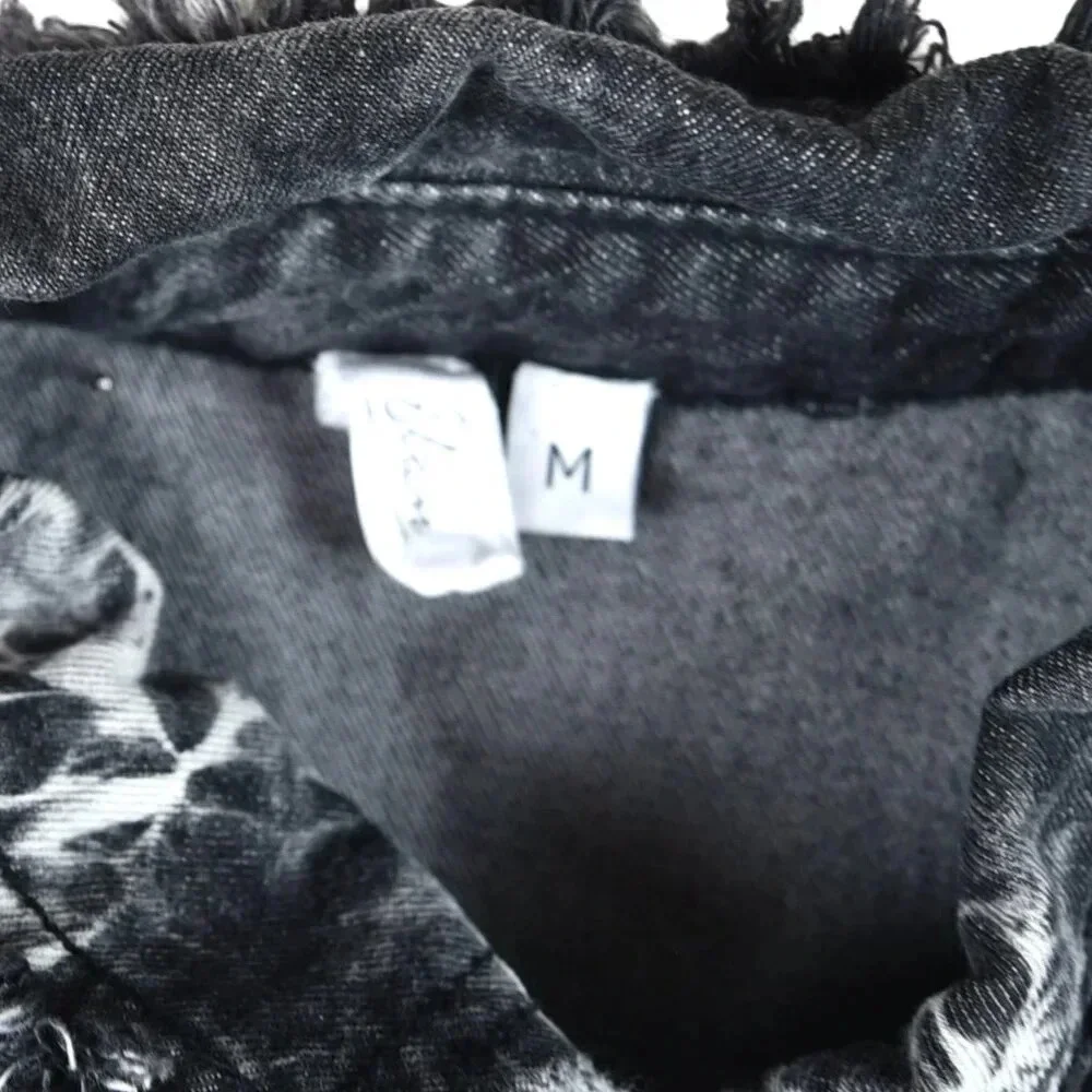 Elan || Rock and Roll Jacket Distressed Bleached Black Denim Medium